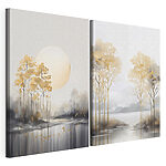 Impression sur toile modulaire Peinture représentant des arbres et un lac