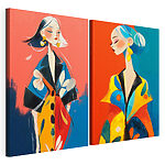 Impression sur toile modulaire Collage représentant une femme portant un manteau coloré