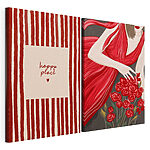 Impression sur toile modulaire Une femme en robe rouge tenant des fleurs