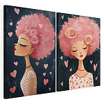 Impression sur toile modulaire Collage représentant une femme aux cheveux roses