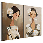 Impression sur toile modulaire Collage représentant une femme avec des fleurs dans les cheveux
