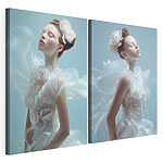 Impression sur toile modulaire Collage représentant une femme en robe blanche