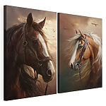 Impression sur toile modulaire Collage représentant des chevaux avec une bride