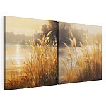 Impression sur toile modulaire Tableau représentant une rivière et un champ d'herbe