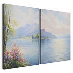 Impression sur toile modulaire Peinture représentant un lac et des montagnes