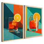 Impression sur toile modulaire Deux photos d'une boisson avec des glaçons et un citron