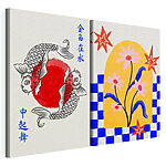 Impression sur toile modulaire Deux cartes avec des fleurs et des poissons