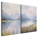 Impression sur toile modulaire Peinture représentant un lac et des montagnes