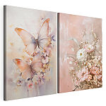 Impression sur toile modulaire Deux tableaux représentant des fleurs et des papillons