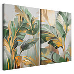 Impression sur toile modulaire Peinture de feuilles sur une surface en verre