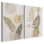 Impression sur toile modulaire Duo d’œuvres d’art représentant des feuilles et des cercles