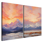 Impression sur toile modulaire Peinture représentant une chaîne de montagnes enneigée