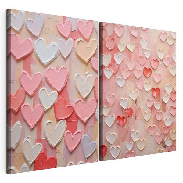 Collage de cœurs roses et blancs Impression sur toile modulaire Collage de cœurs roses et blancs