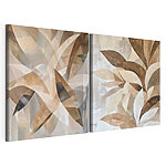 Impression sur toile modulaire Des tons doux et des motifs abstraits représentant des feuilles