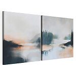 Impression sur toile modulaire Peinture représentant un lac et un arbre