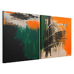 Impression sur toile modulaire Deux œuvres d'art dans les tons orange et noir