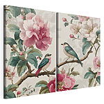Impression sur toile modulaire Deux oiseaux sur une branche fleurie