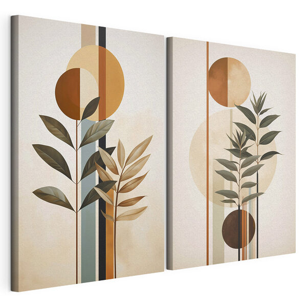 Deux images représentant des plantes et des cercles Impression sur toile modulaire Deux images représentant des plantes et des cercles