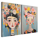 Impression sur toile modulaire Deux tableaux représentant une femme avec des fleurs