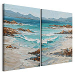 Impression sur toile modulaire Tableau représentant une plage avec des vagues et des rochers