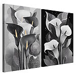 Impression sur toile modulaire Élégance florale abstraite en noir et blanc
