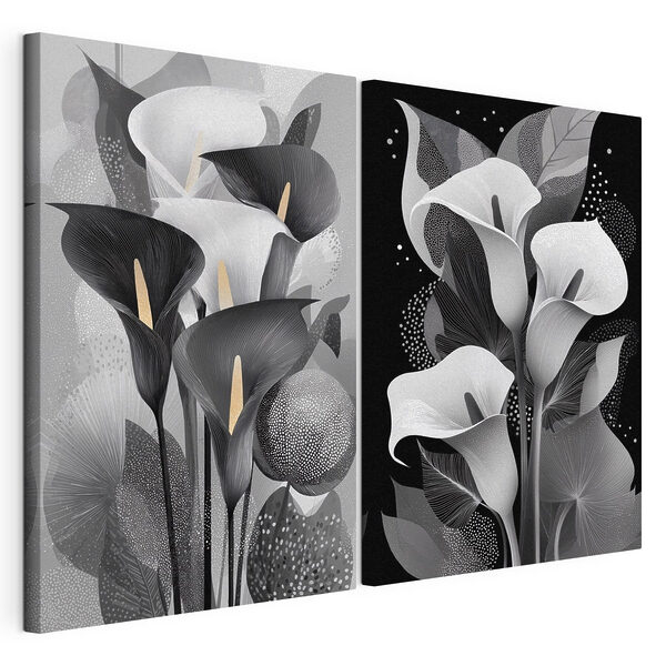 Élégance florale abstraite en noir et blanc Impression sur toile modulaire Élégance florale abstraite en noir et blanc