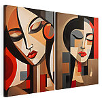 Impression sur toile modulaire Deux tableaux représentant des femmes aux couleurs différentes