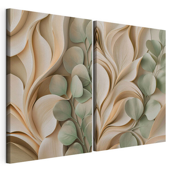 Impression sur toile modulaire Des compositions de feuilles aux couleurs pastel, disposées en couches, qui respirent la sérénité