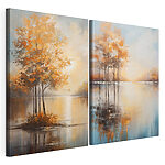 Impression sur toile modulaire Peinture représentant des arbres dans l'eau