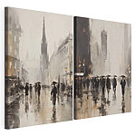 Impression sur toile modulaire Tableau représentant des personnes marchant avec des parapluies