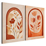 Impression sur toile modulaire Deux tableaux représentant des fleurs et des feuilles