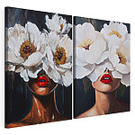 Impression sur toile modulaire Tableau représentant une femme avec des fleurs sur les yeux