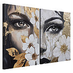 Impression sur toile modulaire Tableau représentant le visage d'une femme entouré de fleurs