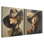 Impression sur toile modulaire Collage représentant un tableau d'une femme coiffée d'un chapeau
