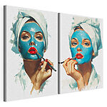 Impression sur toile modulaire Collage représentant une femme en train d'appliquer un masque bleu
