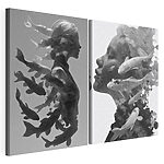 Impression sur toile modulaire Profil d'une femme avec un poisson et de l'eau