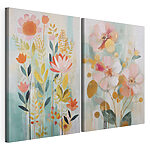 Impression sur toile modulaire Deux tableaux représentant des fleurs et des feuilles