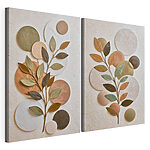 Impression sur toile modulaire Collage représentant une plante avec des feuilles et des cercles
