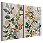 Impression sur toile modulaire Peinture représentant des feuilles et des cercles
