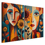 Impression sur toile modulaire Collage composé d'un tableau représentant une femme et d'une femme