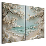 Impression sur toile modulaire Peinture représentant une plage et un arbre
