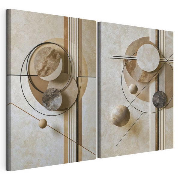 Collage artistique composé de cercles et de lignes Impression sur toile modulaire Collage artistique composé de cercles et de lignes