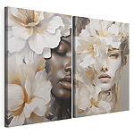 Impression sur toile modulaire Femme avec des fleurs autour du visage
