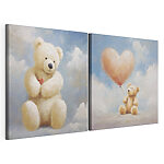 Impression sur toile modulaire Deux photos d'un ours en peluche tenant un ballon