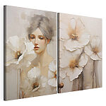 Impression sur toile modulaire Tableau représentant une femme avec des fleurs blanches