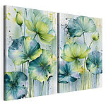 Impression sur toile modulaire Peinture représentant des fleurs aux feuilles vertes