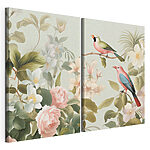 Impression sur toile modulaire Deux oiseaux posés sur une branche fleurie