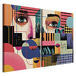 Impression sur toile modulaire Œuvre colorée représentant le visage d'une femme
