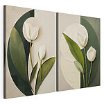 Impression sur toile modulaire Collage de fleurs blanches et de feuilles vertes