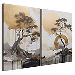 Impression sur toile modulaire Peinture représentant un arbre et un cercle